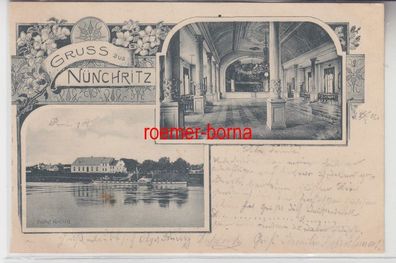 74035 Mehrbild Ak Gruß aus Nünchritz Gasthof Aussen- und Innenansicht 1906