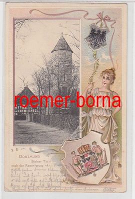 75407 Wappen Präge Ak Dortmund Steiner Turm nach der Renovierung 1904