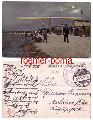 75475 Ak Ostseebad Warnemünde Strand 1916 Feldpost Seeflugstation