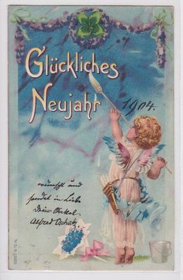 75801 Glückliches Neujahr Ak kleiner Engel malt mit Pinsel 1904