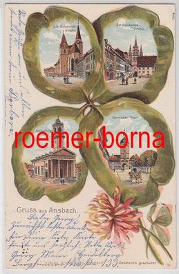 75955 Kleeblatt Ak Gruss aus Ansbach Herrider-Thor, Kirchen 1905