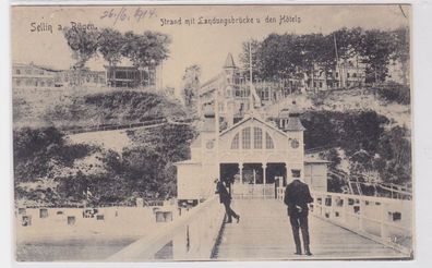 76198 Ak Sellin auf Rügen Strand mit Landungsbrücke 1914