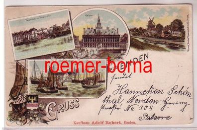 76432 Ak Lithografie Gruss aus Emden Falderndelft, Rathaus usw. 1898