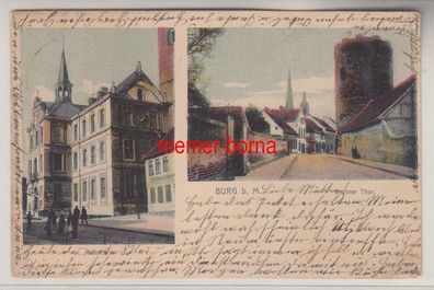 78014 Mehrbild Ak Burg b. Magdeburg Rathaus und Berliner Thor 1905