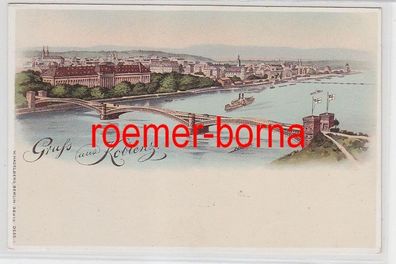 78269 Ak Lithographie Gruss aus Koblenz Rheinbrücke um 1900