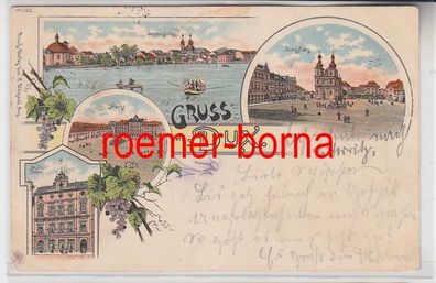78331 Ak Lithographie Gruß aus Dux Duchcov Stadthotel usw. 1897