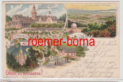 78478 Ak Lithographie Gruss aus Wiesbaden Luftkurort Neroberg 1898