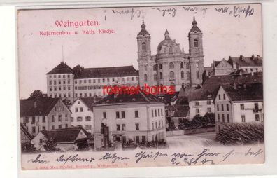 78479 geprägte Ak Weingarten i. Württemberg Kasernenbau u. Kath. Kirche 1902