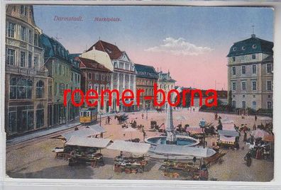 78497 Ak Darmstadt Marktplatz mit Verkaufsständen 1918