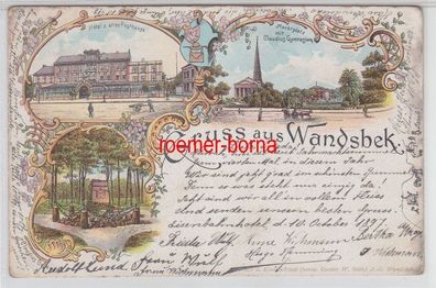 78498 Ak Lithographie Gruss aus Wandsbek Hotel z. alten Posthause, Markt 1897