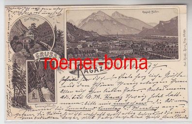 78838 Ak Lithographie Gruss aus Ragaz Taminaschlucht, Bad Pfäffers usw. 1897