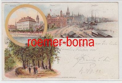 78840 Ak Lithographie Gruss aus Kiel Schloss, Post, Hafen 1897