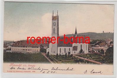 78964 Ak Küsnacht (Canton Zürich) Totalansicht mit Kirche um 1900