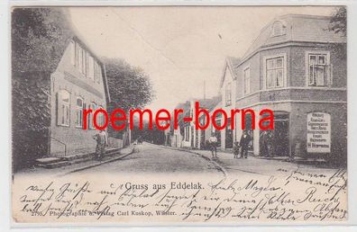 79136 Ak Gruss aus Eddelak Straßenansicht mit Geschäft von H. Herrmann 1906