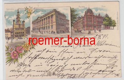 79219 Ak Lithographie Posen Rathaus, Bibliothek, Post 1899