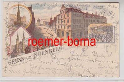 79337 Ak Lithographie Gruß aus Nürnberg Gasthof zum weissen Hahn um 1900
