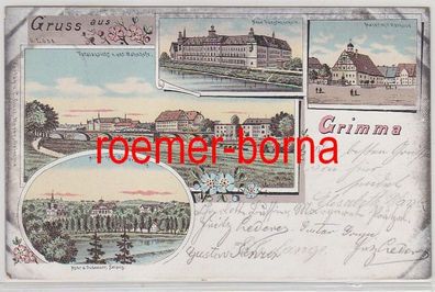79373 Ak Lithografie Gruss aus Grimma Fürstenschule, Markt usw. 1900