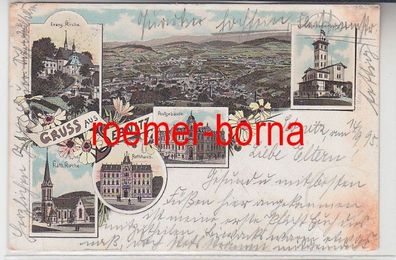 79439 Ak Lithographie Gruß aus Sebnitz Postgebäude, Rathaus usw. 1895