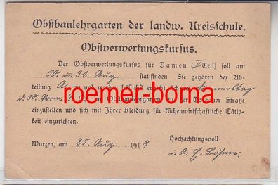 79545 Reklame Ak Obstbaulehrgarten der Landwirtschaftl. Kreisschule Wurzen 1917