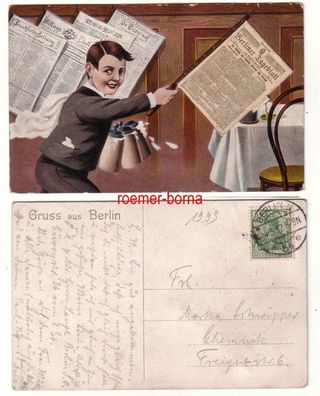 79583 Leporello Ak Gruss aus Berlin Restaurant mit Zeitungen 1912