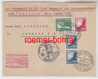 79627 Zeppelin Brief Deutschlandfahrten 1939 Würzburg Dresden