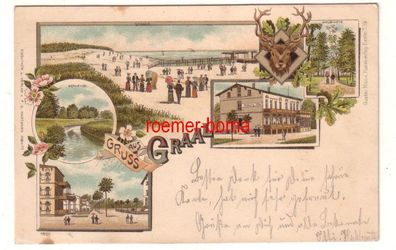 79684 Ak Lithografie Gruss aus Graal Ahtert´s Hotel, Schleuse, Strand 1899