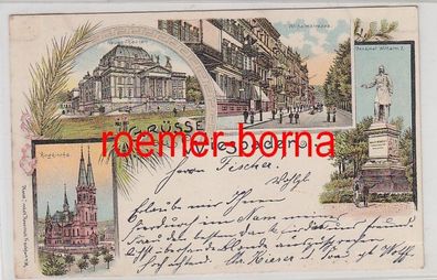 79789 Ak Lithographie Gruss aus Wiesbaden Wilhelmstrasse usw. 1898