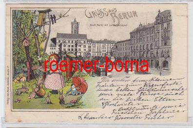 79794 Oster Ak Lithographie Gruss aus Berlin neuer Markt mit Lutherdenkmal 1899