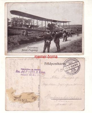 79929 Feldpost Ak Gelandetes feindliches Flugzeug Doppeldecker 1916