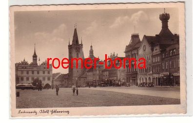 79939 Ak Leitmeritz a.E. Sudetengau Markt mit Geschäften um 1940