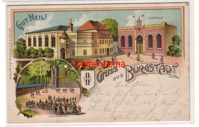 80132 Ak Lithographie Gruss aus Burgstädt Schützenhaus und Turnhalle 1902