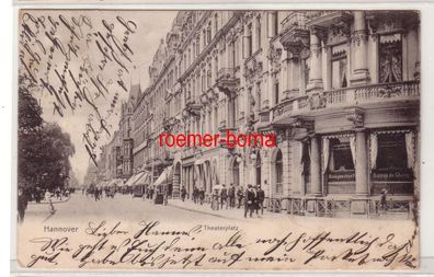 80136 Ak Hannover Theaterplatz mit Bankgeschäft 1905