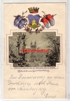 80142 geprägte Ak mit Wappen Gruss aus Lichtenfels Vierzehnheiligen 1899