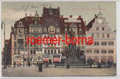 80218 Ak Leipzig Häuserfront am Markt mit Siegesdenkmal 1908