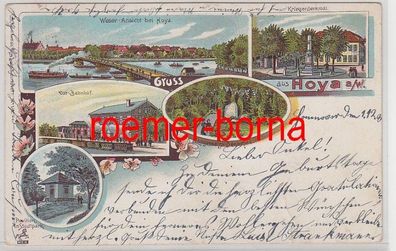 80267 Ak Lithographie Gruss aus Hoya a.W. Ostbahnhof usw. 1900