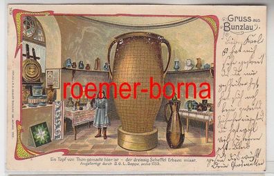 80482 Ak Lithografie Gruss aus Bunzlau riesiger Tontopf von J.G.L. Joppe 1906