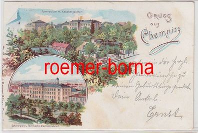 80708 Ak Lithografie Gruss aus Chemnitz Gymnasium und Techn. Lehranstalt 1903