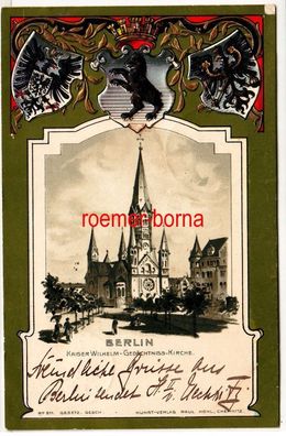 80811 geprägte Ak mit Wappen Berlin Kaiser Wilhelm-Gedächtnis-Kirche 1901