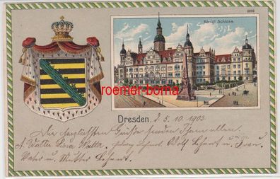 80815 geprägte Ak mit Wappen Dresden Königl. Schloss 1903