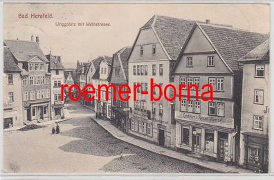 80956 Ak Bad Hersfeld Lingplatz mit Weinstrasse mit Geschäften 1912