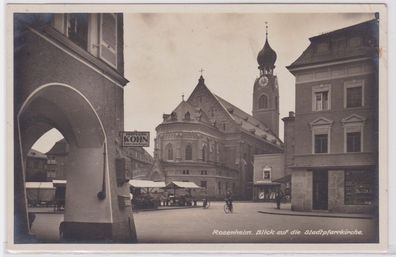 81450 AK Rosenheim - Blick auf die Stadtpfarrkirche & Marktplatz 1937