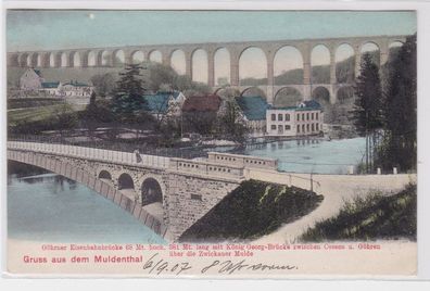 82139 Ak Gruß aus dem Muldenthal Göhrener Eisenbahnbrücke 1907