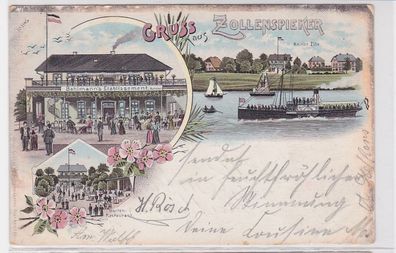 82392 Ak Lithographie Gruß aus Zollenspieker Bahlmanns Etablissement um 1900
