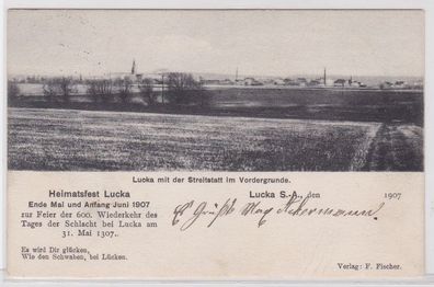 82479 Ak Heimatfest Lucka S.-A. mit der Streitstatt im Vordergrunde 1907