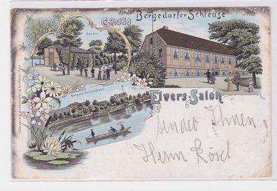 84105 Ak Lithographie Gruß von der Bergedorfer Schleuse Elvers Salon 1902