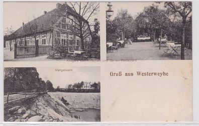 84208 Mehrbild Ak Gruß aus Westerweyhe Mergelwerk und Restaurant 1914
