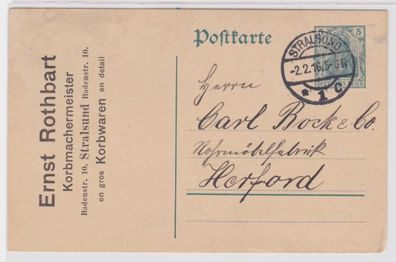 84469 DR Ganzsachen Postkarte P96 Zudruck E. Rothbart Korbmachermeister Stralsund