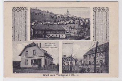 84614 Mehrbild AK Gruß aus Trebgast - Straßenpartie, Bäckerei & Konditorei 1921