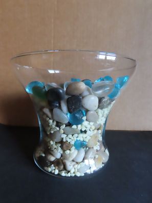 Schale Vase Kerzenhalter Glas mit vielen Steinen Deko