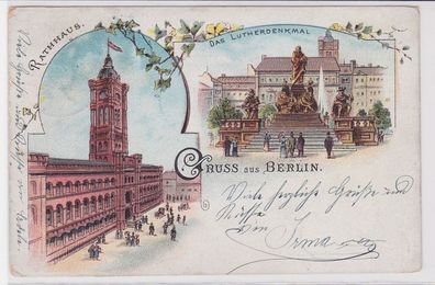 85176 AK Gruss aus Berlin - Rathhaus und das Lutherdenkmal 1903